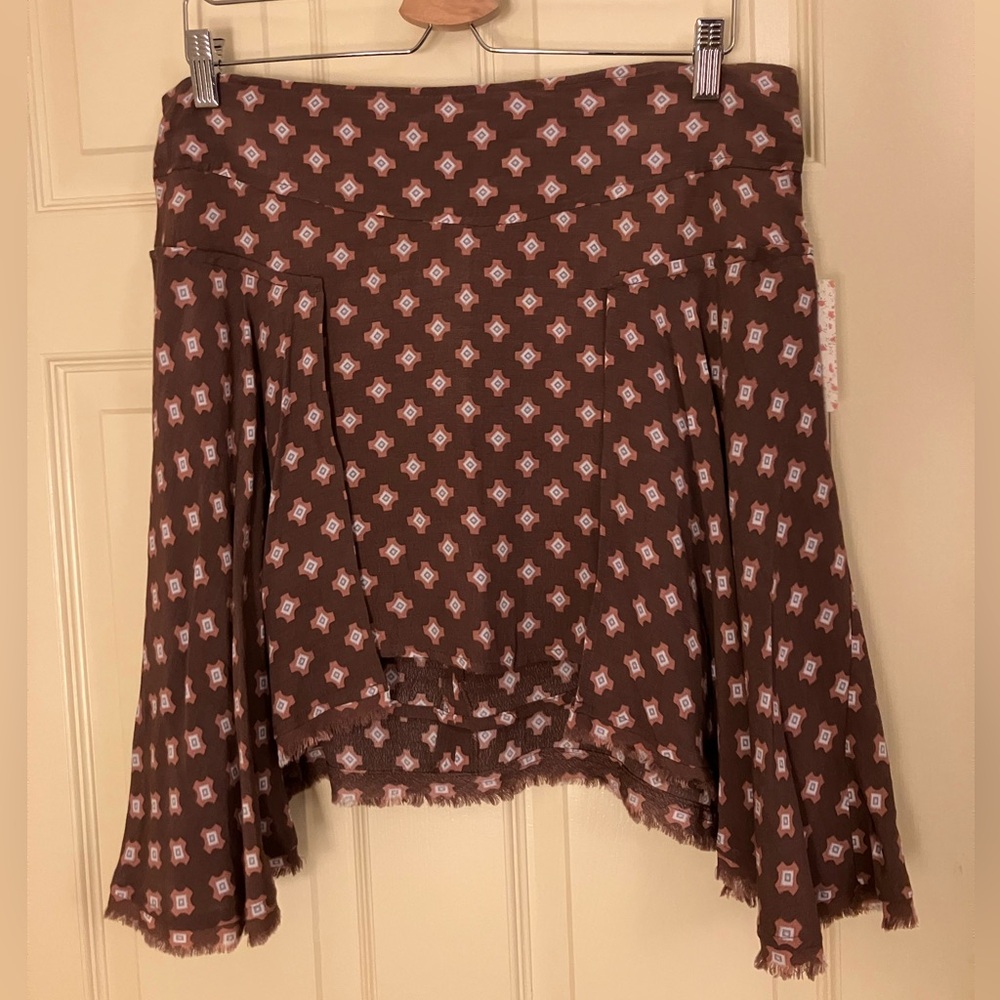 Free people brown geometric print asymmetrical mini skirt large 12